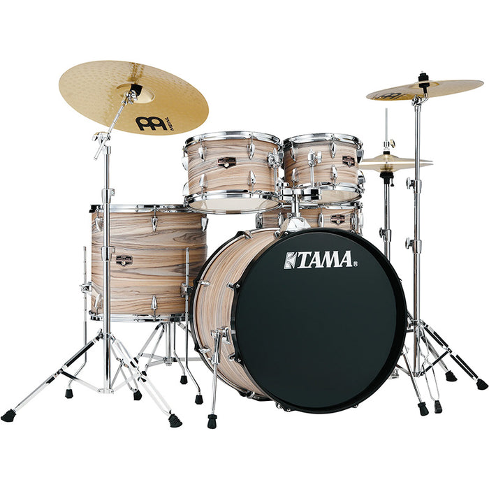 Brand New Tama Imperialstar IE52C 5-piece Complete Drum Set with Snare Drum and Meinl Cymbals Natural Zebrawood Wrap