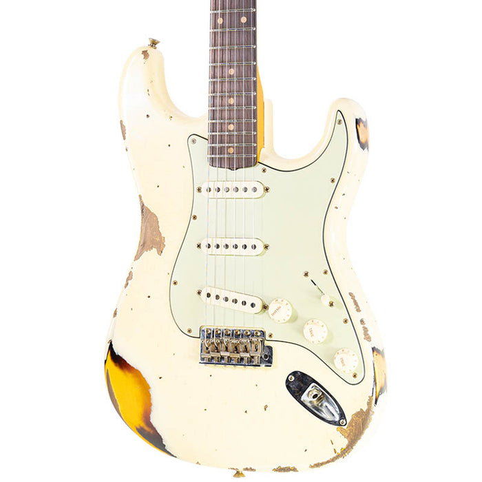 2023 Fender Custom Shop 1961 Stratocaster Heavy Relic Aged Vintage White Over 3-Color Sunburst
