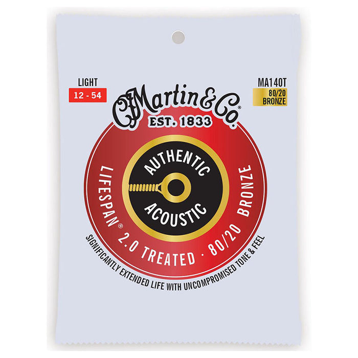 Martin MA140T Authentic Acoustic Lifespan 2.0 80/20 Bronze Guitar Strings Light 12-54